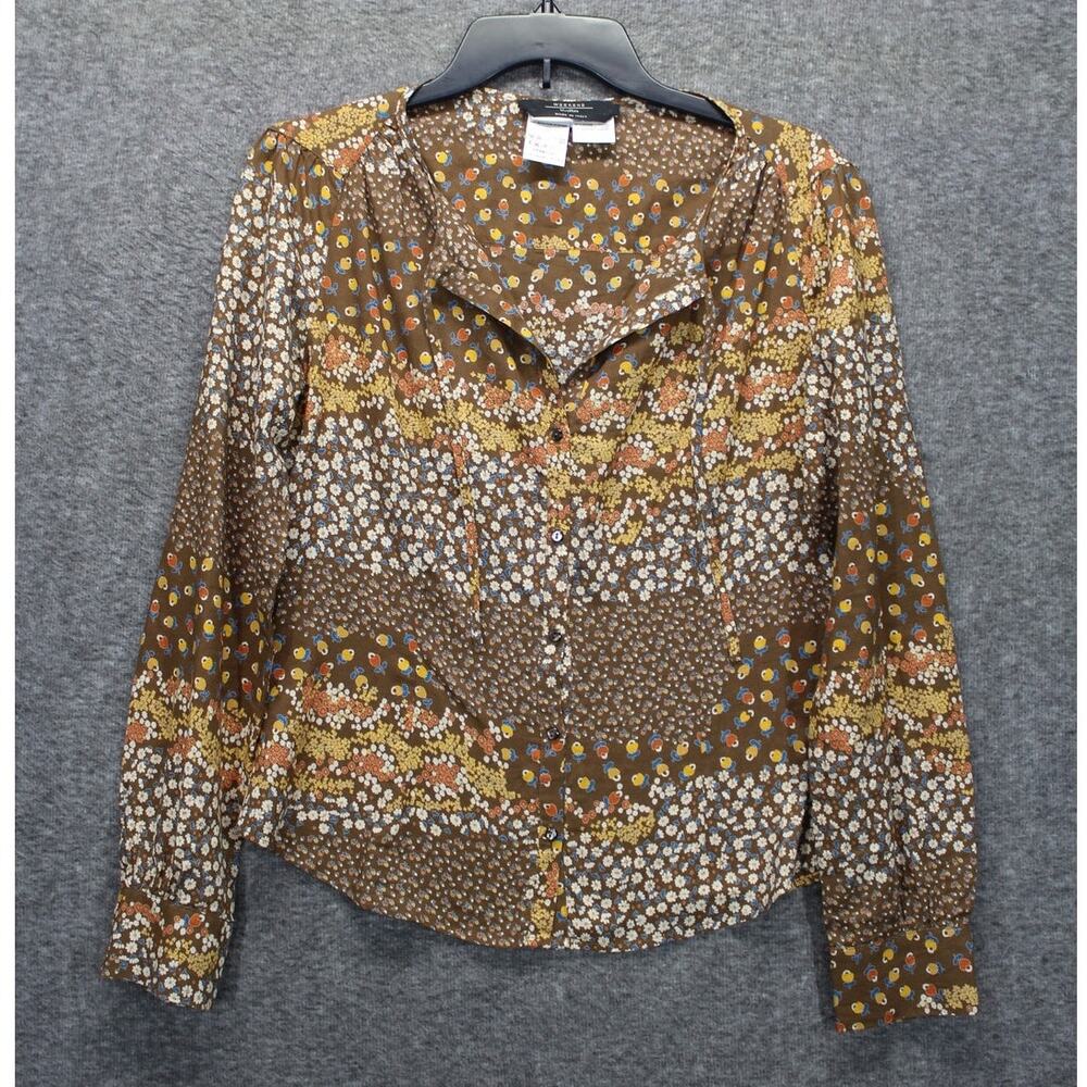 Weekend Max Mara Medium Blouse Button Floral Brow… - image 1